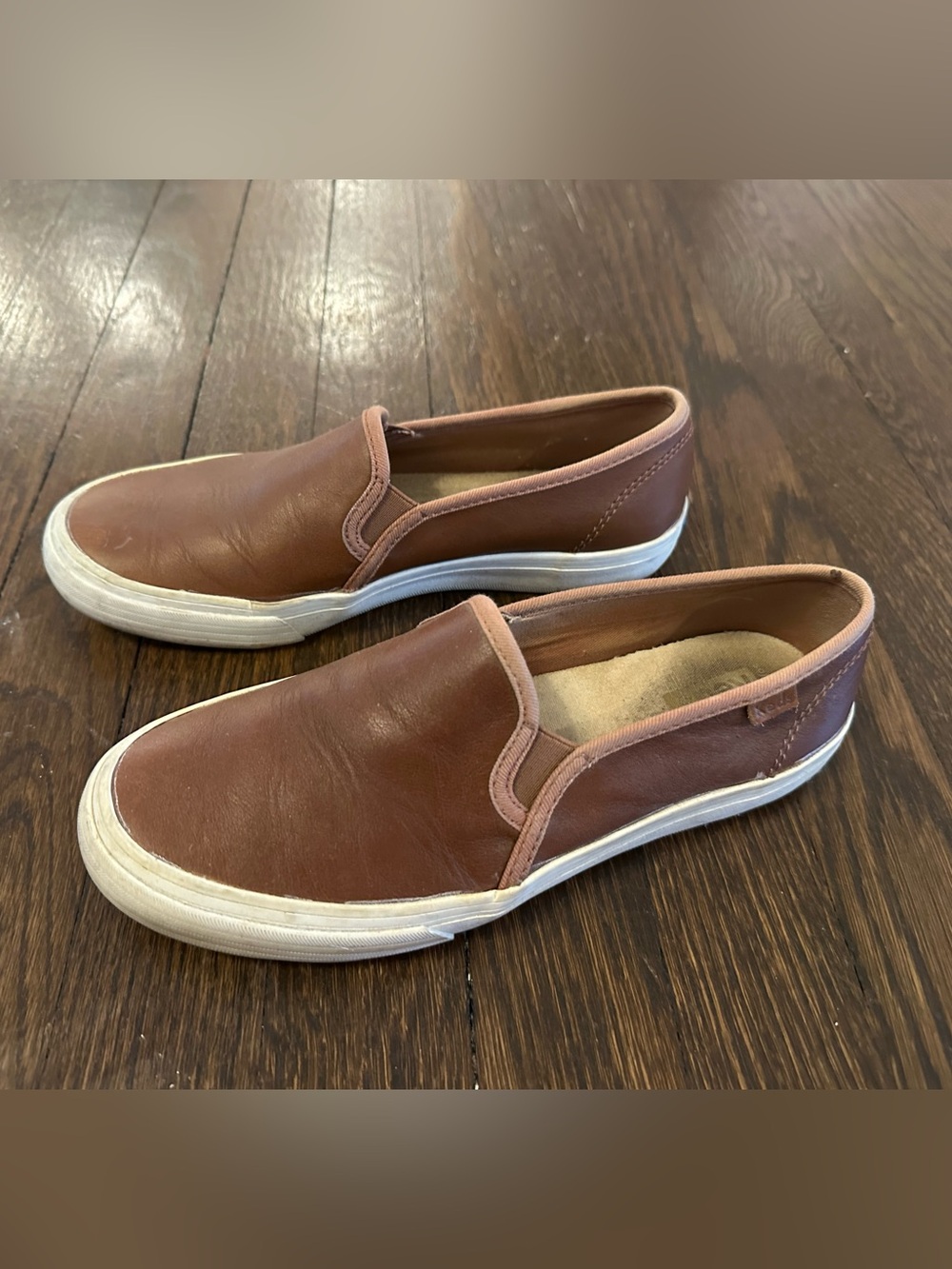 Women’s Keds Slip-On Leather Sneakers in Brown